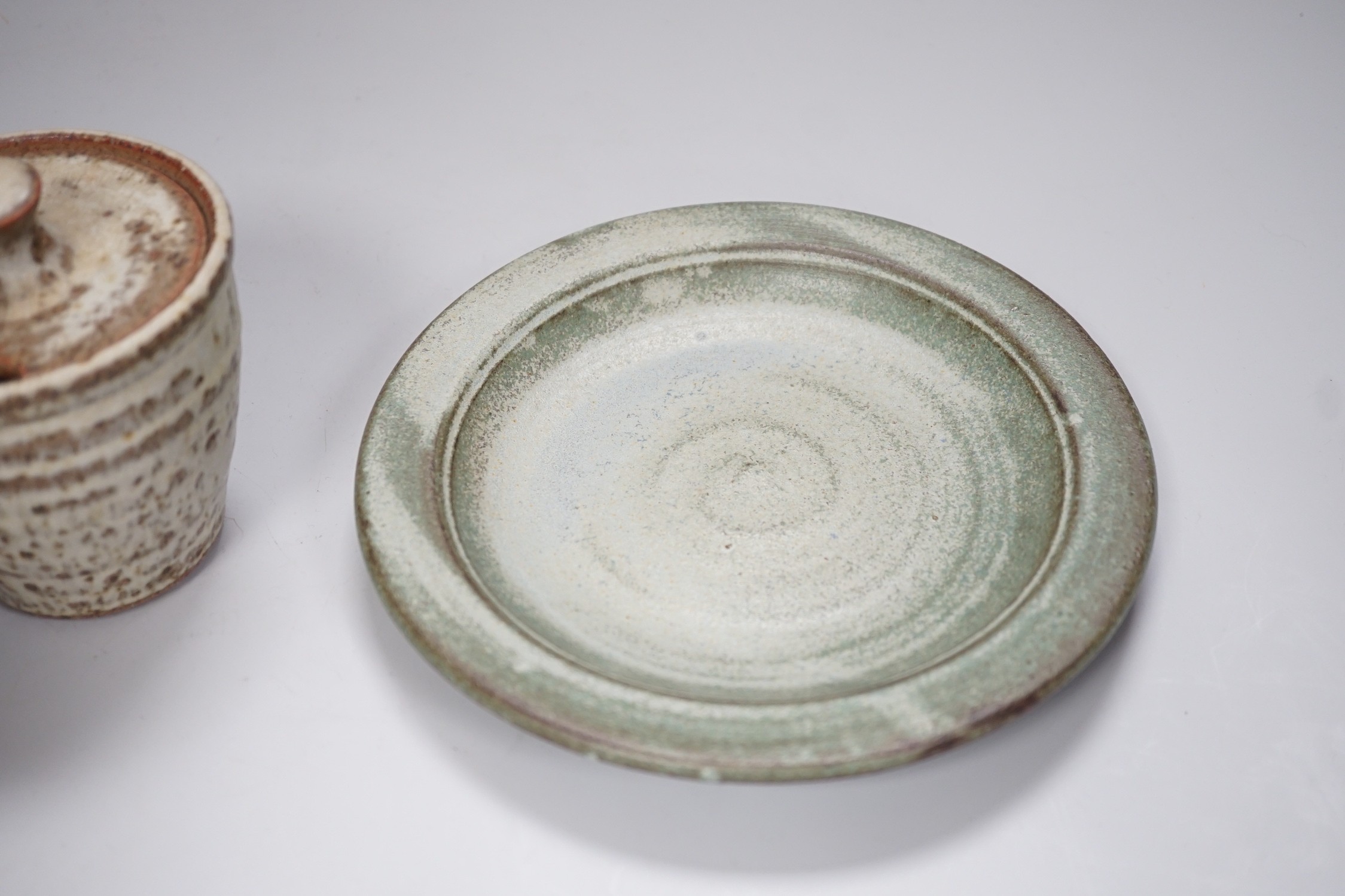 John Leach, Nick Rees, Mark Melbourne - lidded preserve jar, together with a cheese dome, (2)